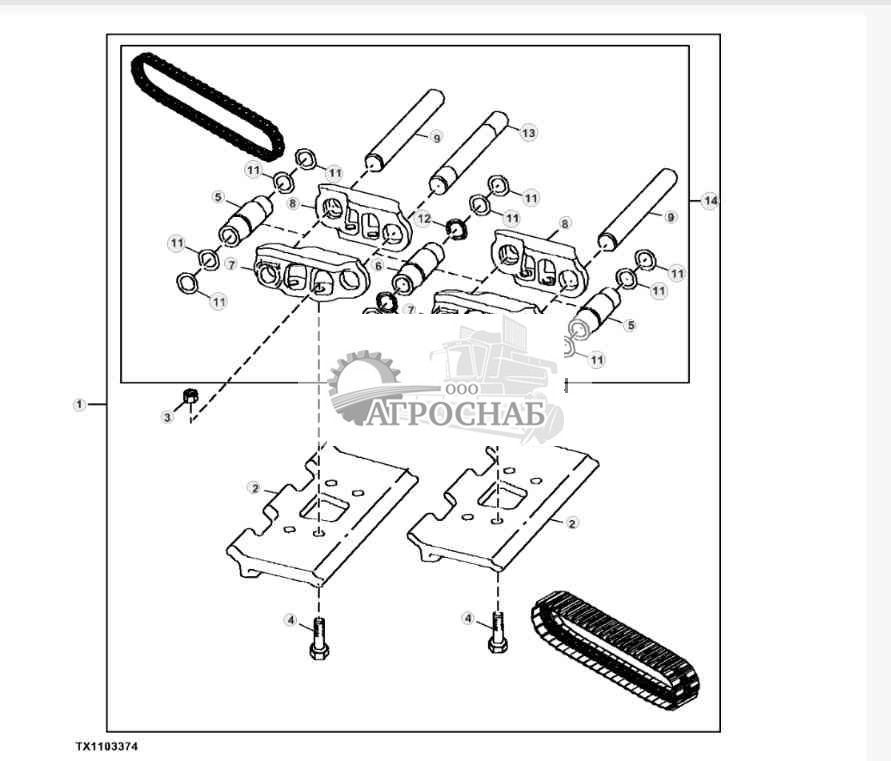 Узел гусеницы — ходовая часть U6 — одиночный грунтозацеп 24 дюйма 
